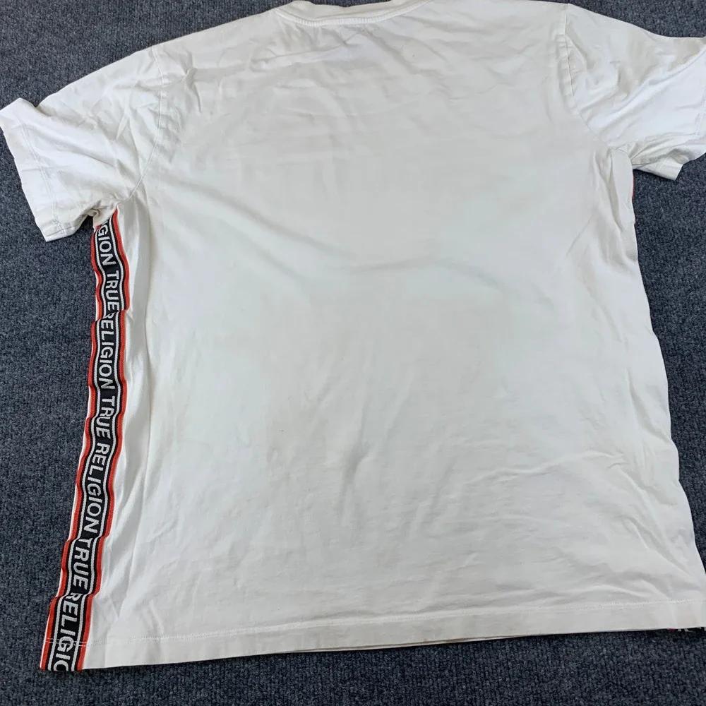True Religion Mens White Side Logo Tape Horseshoe Graphic T-Shirt 2XL